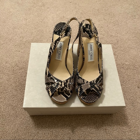Jimmy Choo Slingback Leather Wedges Amely Snake Print Size